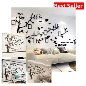Elegant Black Tree Wall Decals with Customizable Photo Frames - XXL Size 131x95 - Picture 1 of 10