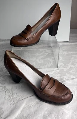 Lands End Womens Shoes Size 7.5B Brown Leather Pumps Block Heels - Image 1 of 4