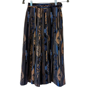 Vintage 80s Geiger 100% Wool Pleated Midi Skirt Boho Indie Pattern Size 6