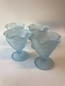 Indiana Glass Co Frosted Blue Sundae Dishes Cups Milk Glass Set of 4 - Picture 1 of 5