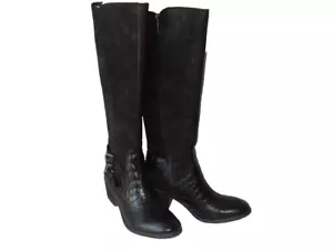 Donald J Pliner Dulce Botas Negras Reverso Cuero de Becerro Cepillo Botas de Crocco 7,5 - Imagen 1 de 13