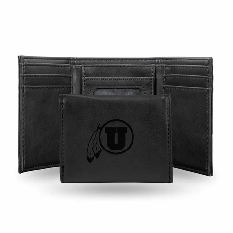 Utah Utes Laser Engraved Black Trifold Wallet Cover