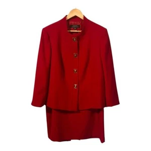 Tahari Arthur S. Levine Red Skirt Suit Gold Button 2 Piece Suit Women Size 14 16 - Picture 1 of 17