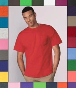 Gildan Mens Pocket T Shirt Heavy Cotton Short Sleeve Blank Tee Top Shirts G530 - Picture 1 of 14