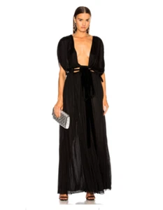 Abito maxi VALENTINO nero scollo a tuffo drappeggiato velluto cravatta vita 10=46 🖤 - Foto 1 di 11