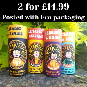 Natural Deodorant Sticks x2 Vegan Ethical Eco Friendly Plastic aluminium Free - Picture 1 of 7