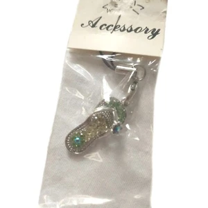Rhinestone Phone Charm Flip Flop Flip Vintage 90s New Faux Pearl Silver Tone - Zdjęcie 1 z 11