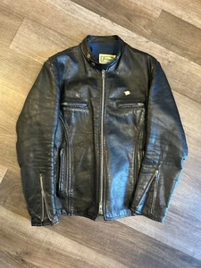 Brimaco vintage cafe racer black leather motorcycle jacket Large 42L - Imagen 1 de 11