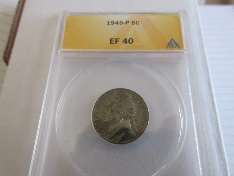 1945-P , Jefferson Nickel , EF 40 , Anacs - Image 1 of 4
