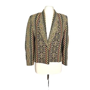 Giacca arazzo vintage fatta a mano anni 80 90 verde nero western righe geometriche - Foto 1 di 4