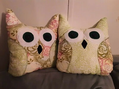 Комплект из 2 самодельных диванных подушек в форме совы, 14 x 12 дюймов, зеленые - Изображение 1 из 4