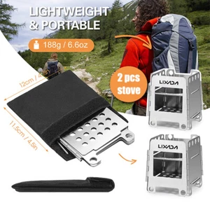 2 Set Stufa da Campeggio Pieghevole Portatile in Acciaio Inox Stufa a Legna F6E9 - Foto 1 di 10