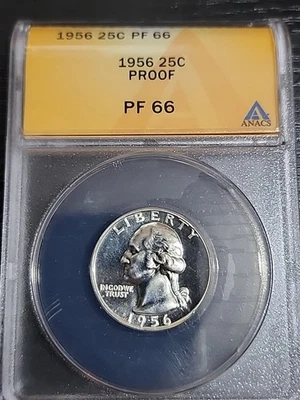 1956 P  Proof Silver Washington Quarter ANACS Graded PF 66 Free Shipping  - Image 1 of 2