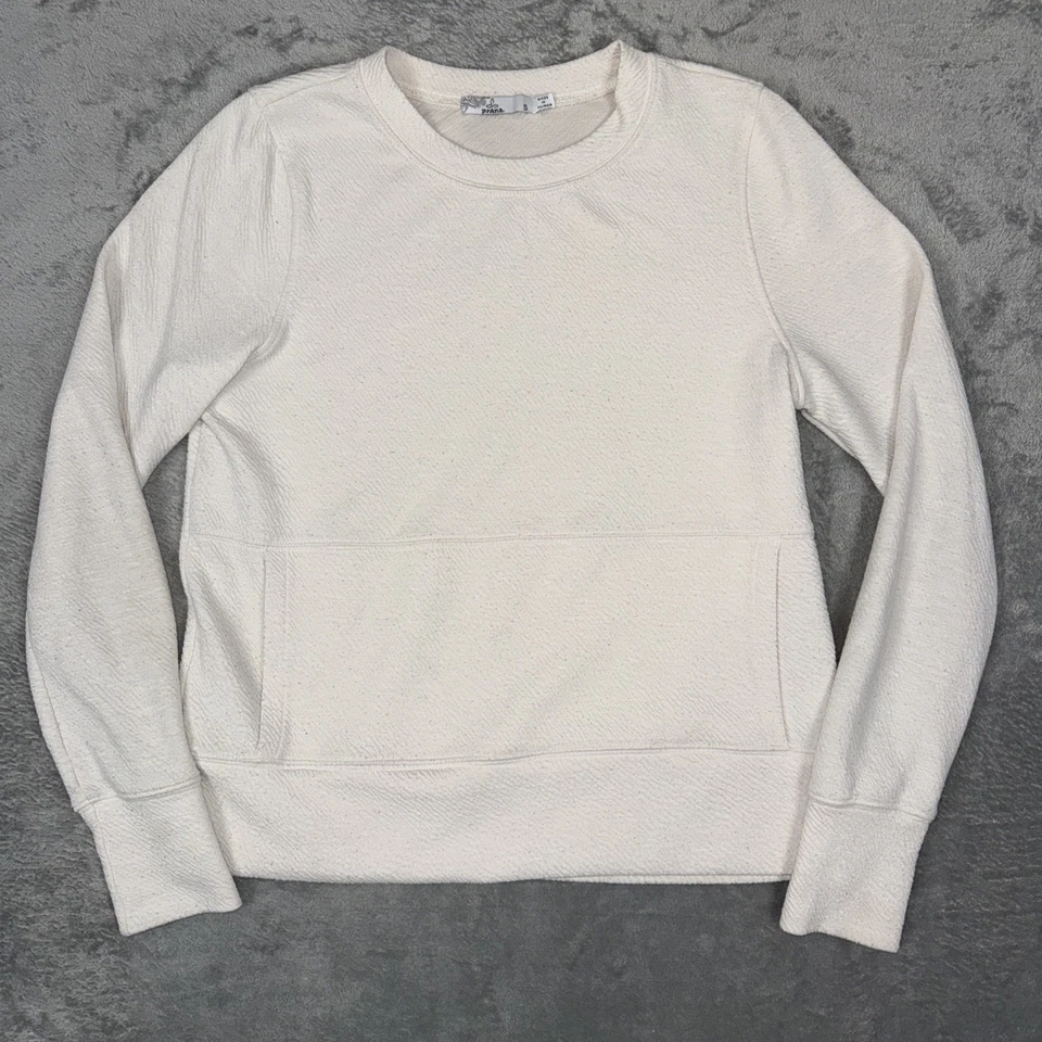 Prana Sweatshirt Womens Small Cream Pullover Sunrise Crewneck Pocket Textured - Image 1 of 4