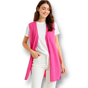 ZARA rosa Leinen Strick ärmellos Cardigan Weste Boho Festival Barbiecore Small - Bild 1 von 9