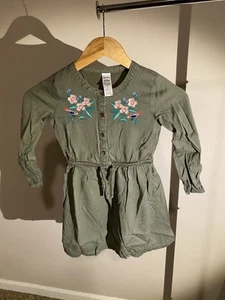 Carters Long Sleeve Floral Dress Olive Green Size 6/6x - Picture 1 of 4