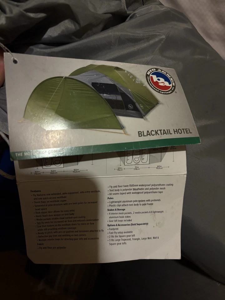 NUEVO Big Agnes Blacktail Hotel 2 Personas Camping Mochilero Tienda Verde/Gris Foto 1 de 2