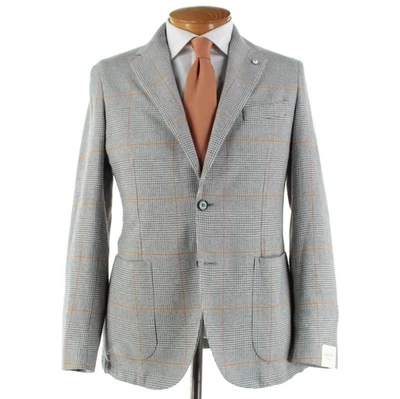 L.B.M. Casaco esportivo de algodão 1911 novo com etiquetas tamanho 48R (~38R EUA) cinza com xadrez laranja - Imagem 1 de 4