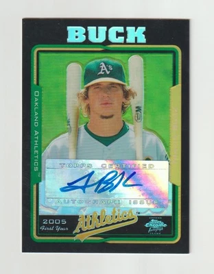 2005 Topps Chrome Travis Buck RC Black Refractor Auto SN 099/200 Oakland A's - Image 1 of 2