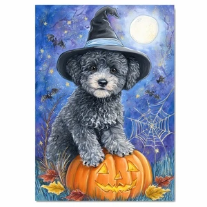 Poodle Puppy Canvas Wall Art Halloween Dog Lover Gift for Home Living Room Decor - Picture 1 of 13