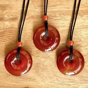 AA Grade Carnelian Donut Pendant Healing Protection Luck Attract Amulet Necklace - Picture 1 of 2