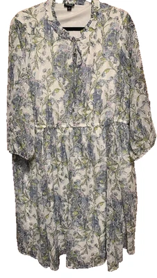 Torrid Floral Print Tie Neck Tiered Mini Dress Plus Size 2 w/pockets - Image 1 of 4