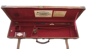 BRASS MOUNTED 16 BORE GUN CASE WILLIAM POWELL WITH ROD shotgun slip - Picture 1 of 17