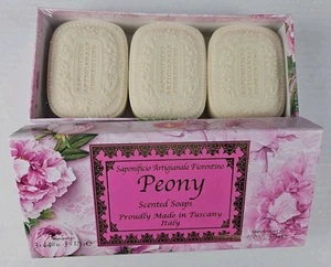 Sapone profumato alla peonia Saponificio Artigianale Fiorentino 3 x 4,4 oz. in confezione regalo (B) - Foto 1 di 5