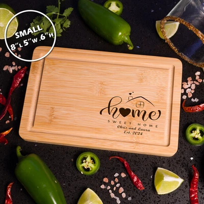 Tabla de cortar personalizada grabada regalo para el hogar tabla de charcutería de bambú Foto 1 de 4