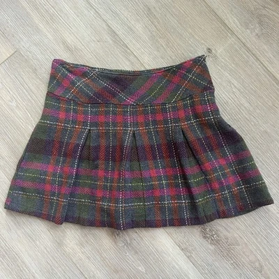 Gymboree 2007 羊毛混纺格子打褶多色裙女孩 8 码 — 第 1/4 张图片