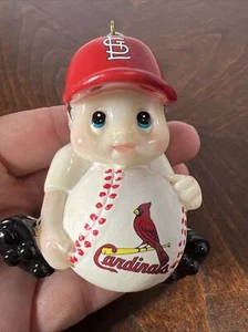Rare St Louis Cardinals Boy Baby with Baseball Ornament Heavy Retired Christmas - Picture 1 of 8