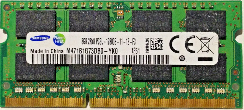 Samsung 8GB 2Rx8 PC3L-12800S DDR3 1600MHz SO-DIMM M471B1G73QH0-YK0 Laptop - Image 1 of 1