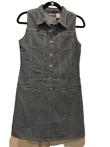 CherokeeGirls Denim Striped Jumper Dress XL (14-16) Button Front - Picture 1 of 5