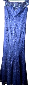 Y2K Evening Gown Sz S Fairy Mermaid Lined Blue Lace Beads Gems Ribbon Prom Dress - Picture 1 of 13