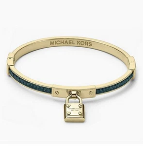 NWOT MICHAEL KORS PADLOCK HINGED BRACELET GOLD TONE MONTANA COLOR - Picture 1 of 5
