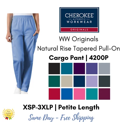 Cherokee Workwear Originals Elastic Waist Cargo Scrub Pant 4200 PETITE - Image 1 of 3