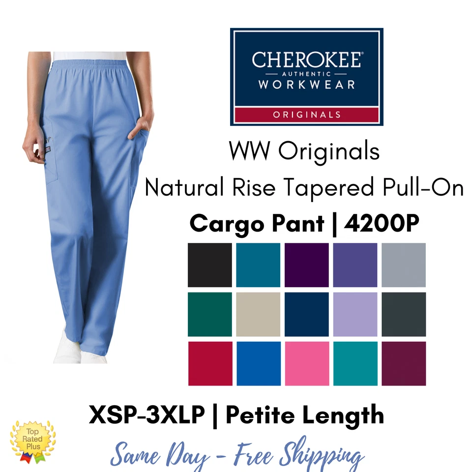Cherokee Workwear Originals Elastic Waist Cargo Scrub Pant 4200 PETITE - Image 1 of 3
