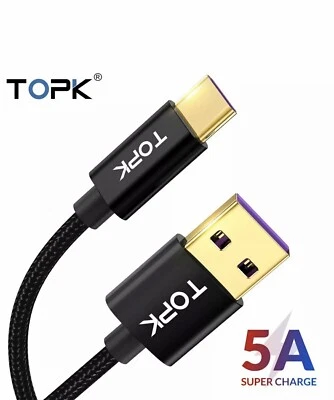 TOPK USB Type C GOLD Plated 5A SUPER Fast Charger Cable Smartphone,Laptop,Tablet - Image 1 of 4