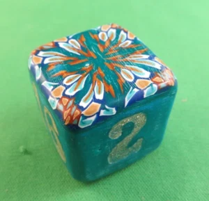 Jena's Handmade Backgammon Doubling Cube 30mm Teal Blue Brown One of A Kind #4 - Picture 1 of 11