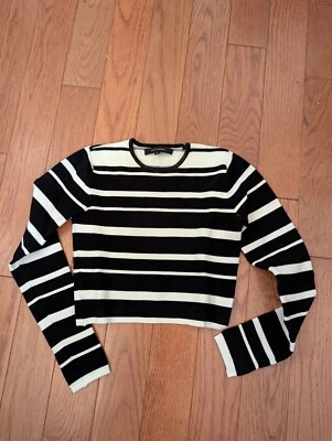 Olivaceous Striped Long Sleeved Bodycon Crop Top Shirt - Image 1 of 2