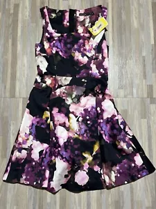 KAREN MILLEN Pink/Purple Floral Print Knee Length Dress SIZE 10 ($250 Retail) - Picture 1 of 5