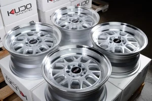 Kudo Racing Fatal 15x8 5x100 5x114.3 Low Offset Silver w/Polish Lip Wheels Rims - Picture 1 of 7