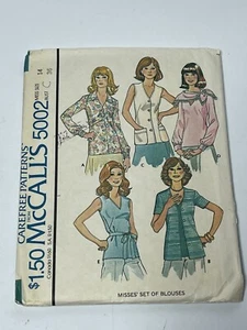 Blouse Top Vintage 70s Size 14 B36 CUT Pattern 5002 Collar Scarf Sleeveless - Afbeelding 1 van 2