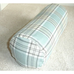 Duck Egg Check Bolster Cover Grey Beige and Cream Round Cylinder Cushion 6x16 - Picture 1 of 6