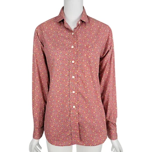 LIBERTY OF LONDON Vintage Women's Top 6 Red Floral Cotton Button Up Hathaway - Picture 1 of 9