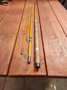 cuckoo fiberglass antique fishing rod, gold crest brand, model cuckoo, 12ft - Picture 1 of 11