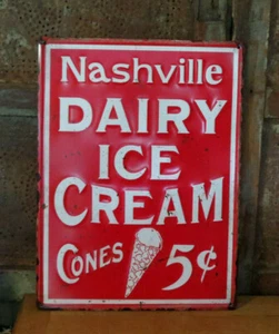 LETRERO PUBLICITARIO DE METAL EN RELIEVE DE HELADO LÁCTEO NASHVILLE 16"" x 12"" BONITO LETRERO - Imagen 1 de 8