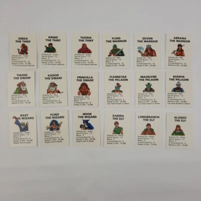 Vintage "The New Dungeon" Board Game Replacement Hero Cards Complete Set 18 TSR - Image 1 of 4
