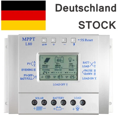 20A 30A 40A 60A 80A MPPT Solar Panel Laderegler Solarregler 12V 24V Auto Switch, - Bild 1 von 4