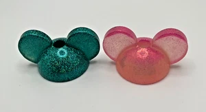 Coppia Orecchie Topolino Minnie Topper Paglia Rosa/Blu Verde Glitter - Foto 1 di 9